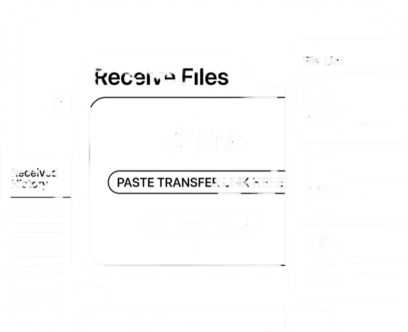 Vector line-art of receiving graded renders + stems back from color and sound — chimping.io receive flow.